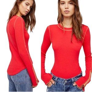Free People Zip It Cuff Top Thermal Henley